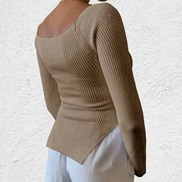 ACOSAP Women's Stylish Square Neck Ribbed Sweater