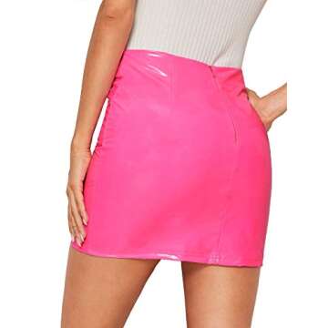 MakeMeChic Women's Neon Zip Back Leather Y2K Skirt PU Bodycon Short Mini Skirt A1 Pink Medium
