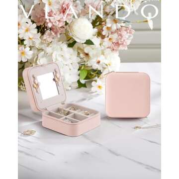 Vlando Small Travel Jewelry Box Organizer -Jewelry Display Case for Girls Women Bridesmaid Gift Ring...