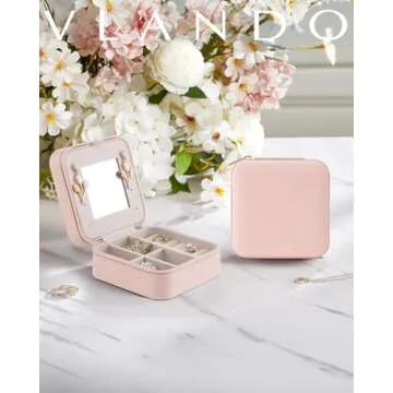 Vlando Small Travel Jewelry Box Organizer -Jewelry Display Case for Girls Women Bridesmaid Gift Ring...
