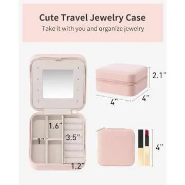 Vlando Small Travel Jewelry Box Organizer -Jewelry Display Case for Girls Women Bridesmaid Gift Rings Earrings Necklaces Storage with Mirror Pink
