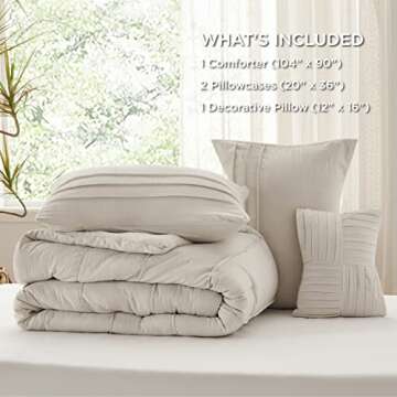 Bedsure Beige King Size Comforter Set - 4 Pieces Pinch Pleat Bed Set, Down Alternative Bedding Sets for All Season, 1 Comforter, 2 Pillowcases, 1 Decorative Pillow