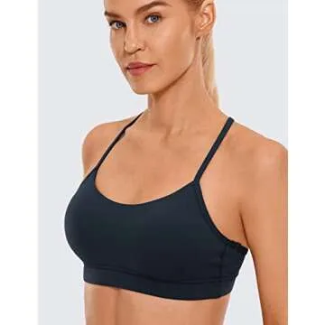 CRZ YOGA Butterluxe Womens Y Back Sports Bra - Padded Racerback Low Impact Spaghetti Thin Strap Workout Yoga Top True Navy Medium