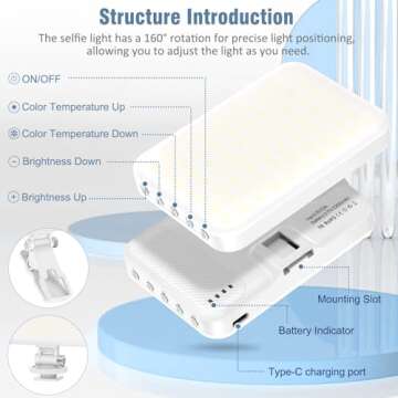 ALTSON 60 LED Portable Selfie Light Video Conference Lighting with Clip & Camera Tripod Adapter Rechargeable 2200mAh CRI 97+, 9 Light Modes for Phone iPhone Webcam Laptop Photo Makeup