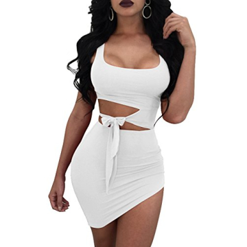 GOBLES Womens Sexy Bodycon Cut Out Sleeveless Outfit Mini Club Tank Dress White