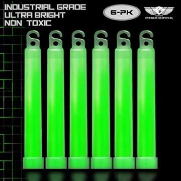 EVERLIT Survival Emergency Glow Sticks- 6 Inches Light Sticks for First Aid Kit, Survival Kit, Camping, Hiking, Outdoor, Disasters, Emergencies Up to 12 Hours Duration… (6 Pack, Green)