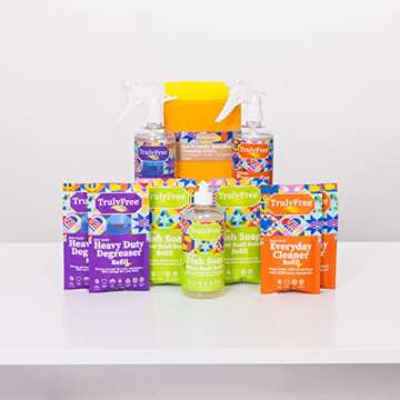 Truly Free Essentials Kitchen Cleaning Supplies Bundle, 4-Item Natural Cleaning Supplies Set, Home C...