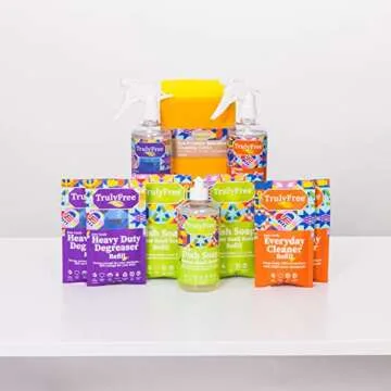 Truly Free Essentials Kitchen Cleaning Supplies Bundle, 4-Item Natural Cleaning Supplies Set, Home C...