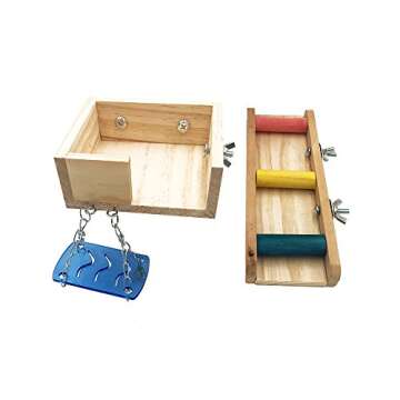 Borangs Hamster Cage Wood Swing, Ladder and Resting Platform Set for Hamster, Mouse Chinchilla, Rat,...
