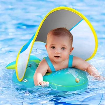 No Flip Over Baby Pool Float with Canopy for Pool Fun 3-36 Months