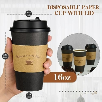 LITOPAK Disposable Coffee Cups Set with Lids and Sleeves