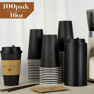 LITOPAK Disposable Coffee Cups Set with Lids and Sleeves