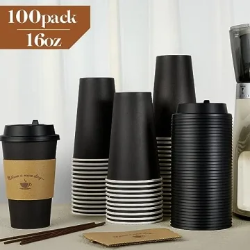LITOPAK Disposable Coffee Cups Set with Lids and Sleeves