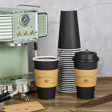 LITOPAK Disposable Coffee Cups Set with Lids and Sleeves