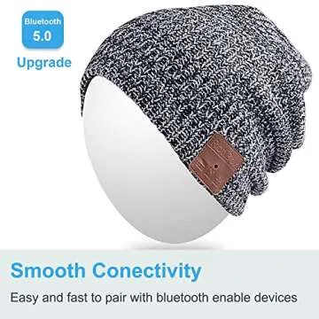 Qshell Bluetooth Beanie Hat, Winter Warm Soft Trendy Cap with Wireless Headphone Headset Earphone Stereo Speaker Mic Hands Free for Lifestyle Outdoor Sport,Compatible with iPhone Android - Gray
