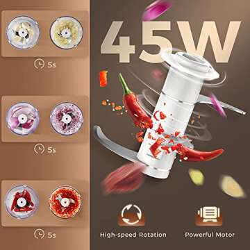 One-Touch Electric Garlic Chopper, 200ml Cordless Mini Chopper Food Processor, Garlic Mincer, Portable Rechargeable Vegetable Chopper for Garlic, Onion, Ginger, Chili, Spice, Meat, Baby Food, BPA-Free