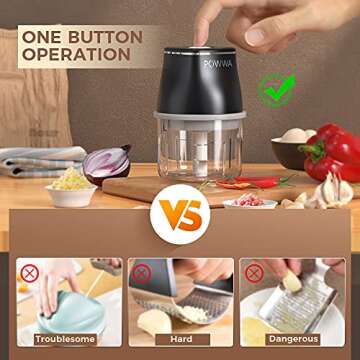 One-Touch Electric Garlic Chopper, 200ml Cordless Mini Chopper Food Processor, Garlic Mincer, Portable Rechargeable Vegetable Chopper for Garlic, Onion, Ginger, Chili, Spice, Meat, Baby Food, BPA-Free