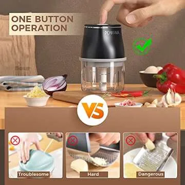 One-Touch Electric Garlic Chopper, 200ml Cordless Mini Chopper Food Processor, Garlic Mincer, Portable Rechargeable Vegetable Chopper for Garlic, Onion, Ginger, Chili, Spice, Meat, Baby Food, BPA-Free