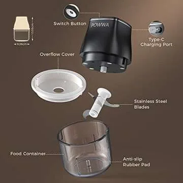 One-Touch Electric Garlic Chopper, 200ml Cordless Mini Chopper Food Processor, Garlic Mincer, Portable Rechargeable Vegetable Chopper for Garlic, Onion, Ginger, Chili, Spice, Meat, Baby Food, BPA-Free