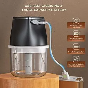 One-Touch Electric Garlic Chopper, 200ml Cordless Mini Chopper Food Processor, Garlic Mincer, Portable Rechargeable Vegetable Chopper for Garlic, Onion, Ginger, Chili, Spice, Meat, Baby Food, BPA-Free