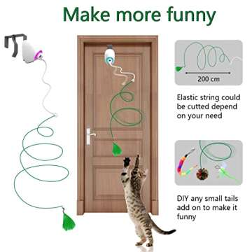 Oxawo Cat Toys Hanging Door Automatic Cat Toy Interactive Elastic Rope with Feather, Cat Catching Game Door Hanger (Hanging cat Toy)