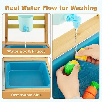 Costzon Wooden Kids Play Kitchen with Real Water Flow