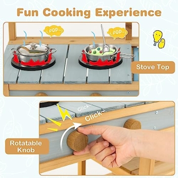 Costzon Wooden Kids Play Kitchen with Real Water Flow