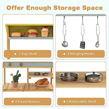 Costzon Wooden Kids Play Kitchen with Real Water Flow