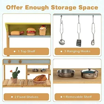 Costzon Wooden Kids Play Kitchen with Real Water Flow