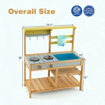 Costzon Wooden Kids Play Kitchen with Real Water Flow