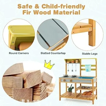 Costzon Wooden Kids Play Kitchen with Real Water Flow