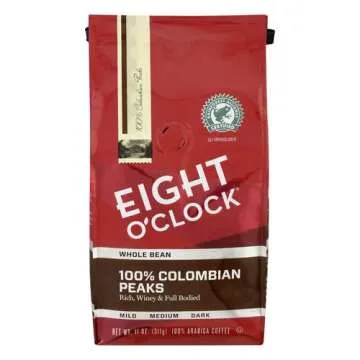 Eight O'Clock Coffee 100% Colombian Peaks Whole Bean Coffee, Medium Roast, 11 Ounce (Pack of 1) - Ri...