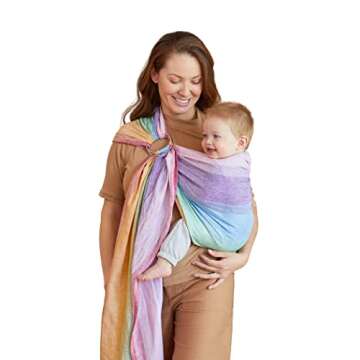 LÍLLÉbaby Ring Sling Baby Wrap Carrier for Infants & Toddlers (8-30lbs), Made for Versatile Babywearing, Support Wrap for Mother's, Adjustable & Sturdy, Lightweight & Comfortable (Rainbow)