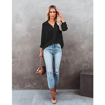Chic Women's Long Sleeve Button Down Casual Blouse