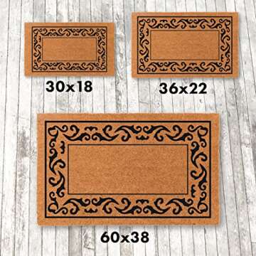 COCO MATS 'N MORE Black Rolling Scrolls Bordered Monogrammed Coco Doormat 22" x 36" with Vinyl Backi...