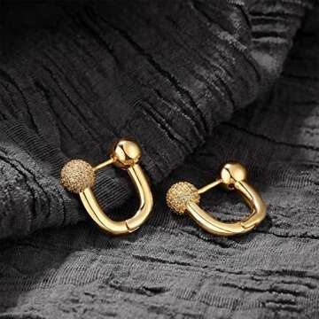 MTMY Huggie Hoop Earrings 14K Gold Plated Cubic Zirconia Dainty Simple Cute Beads Elegant CZ Circle Small Hoop Earring for Women Minimalist Handmade Hypoallergenic Jewelry