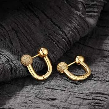 MTMY Huggie Hoop Earrings 14K Gold Plated Cubic Zirconia Dainty Simple Cute Beads Elegant CZ Circle Small Hoop Earring for Women Minimalist Handmade Hypoallergenic Jewelry