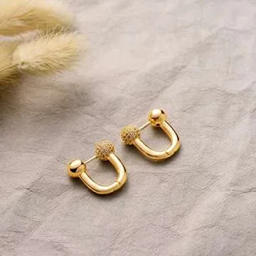 MTMY Huggie Hoop Earrings 14K Gold Plated Cubic Zirconia Dainty Simple Cute Beads Elegant CZ Circle Small Hoop Earring for Women Minimalist Handmade Hypoallergenic Jewelry