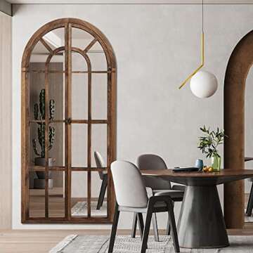 NeuType Arched Full Length Mirror, 71"x 32" Large Mirror with Back Hooks, Farmhouse Mirror, Window M...
