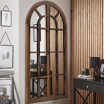 NeuType Arched Full Length Mirror, 71"x 32" Large Mirror with Back Hooks, Farmhouse Mirror, Window Mirrors for Wall Decor, Wall Mirrors for Living Room, Entryway, Bedroom, Charcoal Grilled