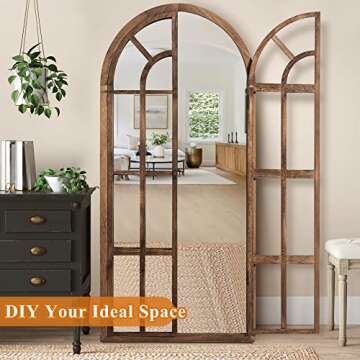 NeuType Arched Full Length Mirror, 71"x 32" Large Mirror with Back Hooks, Farmhouse Mirror, Window Mirrors for Wall Decor, Wall Mirrors for Living Room, Entryway, Bedroom, Charcoal Grilled