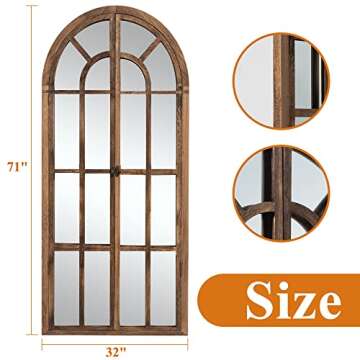 NeuType Arched Full Length Mirror, 71"x 32" Large Mirror with Back Hooks, Farmhouse Mirror, Window Mirrors for Wall Decor, Wall Mirrors for Living Room, Entryway, Bedroom, Charcoal Grilled