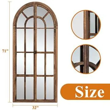 NeuType Arched Full Length Mirror, 71"x 32" Large Mirror with Back Hooks, Farmhouse Mirror, Window Mirrors for Wall Decor, Wall Mirrors for Living Room, Entryway, Bedroom, Charcoal Grilled