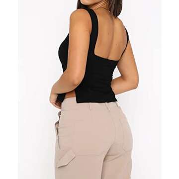 ForeFair Women Sleeveless Backless Crop Tank Top Summer Going Out Outfits Cute Pleated Sweetheart Neck Strappy Y2K Slits Tops (Black,S)