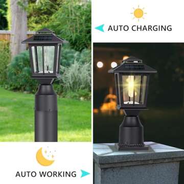 Suponar Metal Solar Post Lights 2 Pack, Solar Post Cap Light, Solar Lamp Post for Pole Fence Deck Ga...