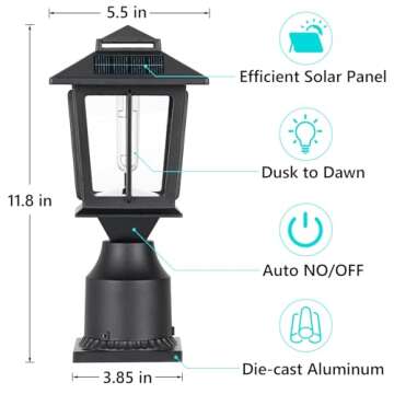 Suponar Metal Solar Post Lights 2 Pack, Solar Post Cap Light, Solar Lamp Post for Pole Fence Deck Garden Yard Patio Porch Outdoor Decor, Warm White