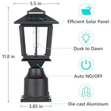 Suponar Metal Solar Post Lights 2 Pack, Solar Post Cap Light, Solar Lamp Post for Pole Fence Deck Garden Yard Patio Porch Outdoor Decor, Warm White