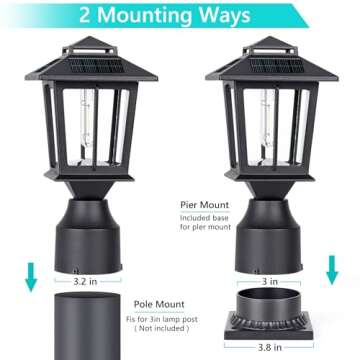 Suponar Metal Solar Post Lights 2 Pack, Solar Post Cap Light, Solar Lamp Post for Pole Fence Deck Garden Yard Patio Porch Outdoor Decor, Warm White