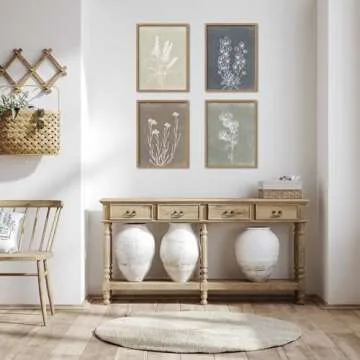 Heiple Framed Boho Wall Art Set of 4 Wooden Wall Art for Rustic Vintage Farmhouse Home Living Room B...