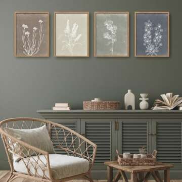 Heiple Framed Boho Wall Art Set of 4 Wooden Wall Art for Rustic Vintage Farmhouse Home Living Room Bedroom Bathroom Kitchen Wall Decor (Brown, 11"x14")